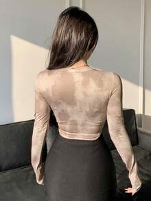 DAZY 女款圓領染長袖 T 卹 - 灰色 - 查看 2