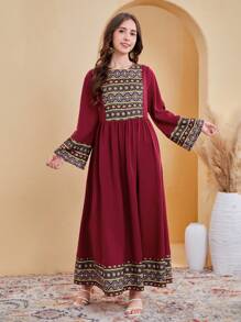 SHEIN Leap Crew 少女編織幾何拼接休閒裙