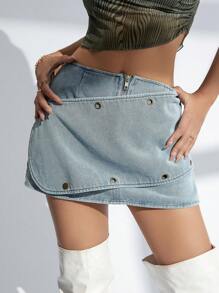 Aveloria Affinna Washed Denim Rock Mit Reißverschluss Vorne