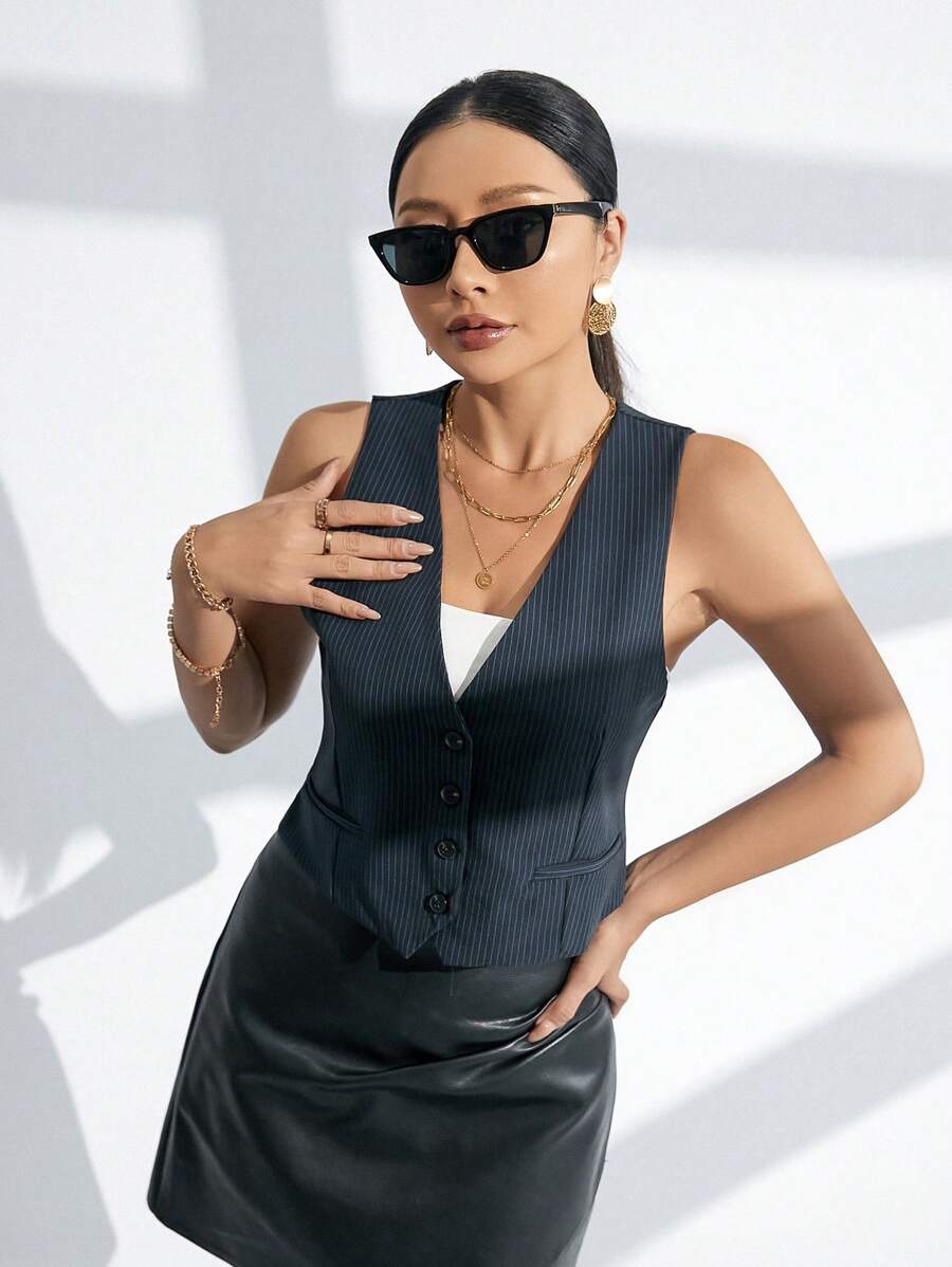 GENKIRA 單排扣條紋背心西裝外套 - 彩色 - 查看 1