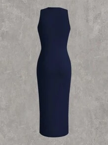 SHEIN EZwear Của phụ nữ Kích thước lớn Chất rắn Đan Váy bodycon - Màu xanh hải quân - Xem 2