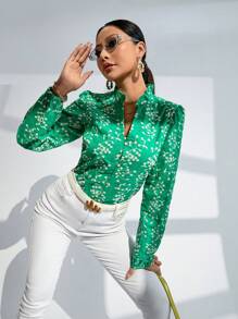 GENKIRA Random Embroidered Long Sleeve Shirt Fall Cloth For Women - Green - View 3