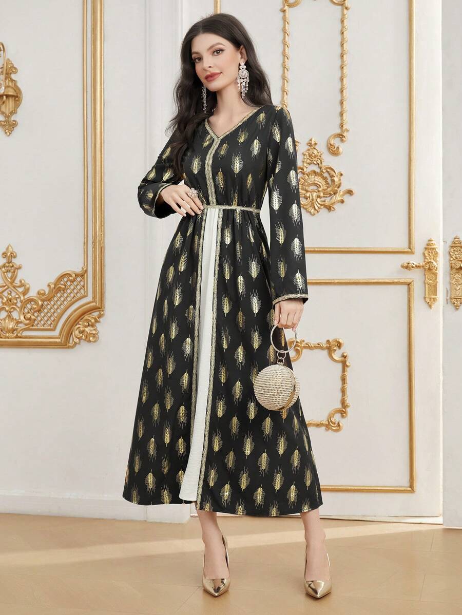 Al Najma Women's V-Neck Long Sleeve Dress Fall Cloth For Women - Multicolor - View 1