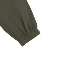 Manfinity Roughcore Men's Drawstring Waist Cargo Jogger Pants With Pockets Long Plain Army Green Going Out - Army Green - View 4