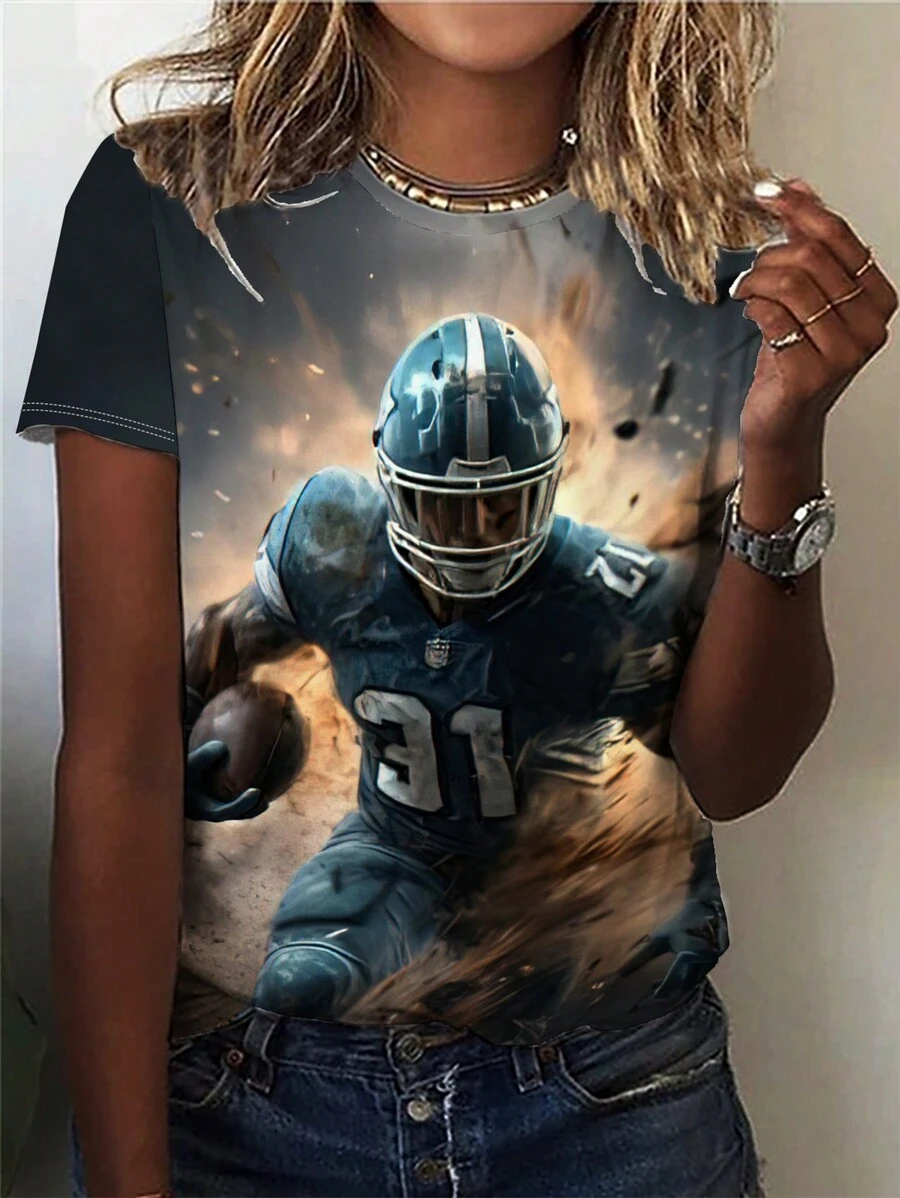 SHEIN LUNE 女士字符印花圓領短袖t恤