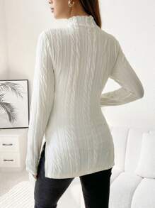 SHEIN Thai sản Cổ giả Viền chia cắt Áo thun - trắng - Xem 2