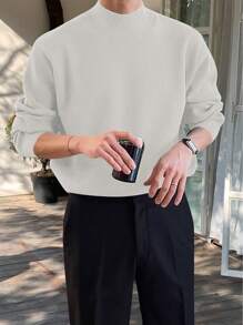 Suéter De Cuello Alto Y Color Sólido Para Hombres - Blanco - Ver 1