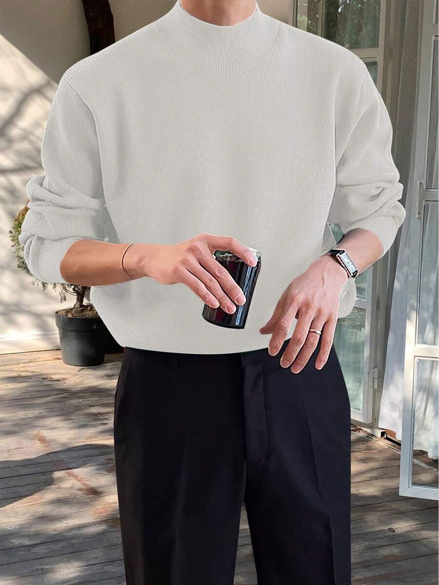 Suéter De Cuello Alto Y Color Sólido Para Hombres - Blanco - Ver 1