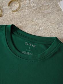 SHEIN EZwear Bàn cờ Loại bướm In Áo thun - Màu xanh lá cây đậm - Xem 5