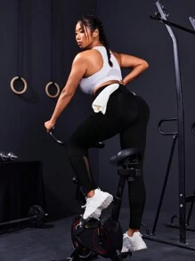 Yoga High Street 加大尺寸寬鬆腰帶側邊條紋運動打底褲,帶口袋 - 黑色 - 查看 4