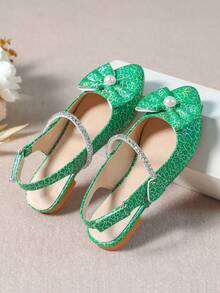 時尚獨特的大假珍珠兒童平底鞋 - 綠色 - 查看 3
