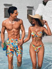 Manfinity Shorts De Playa Para Hombre Con Estampado De Plantas Y Flores