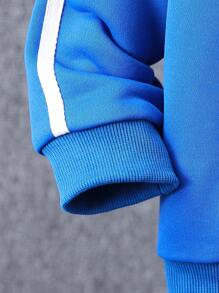 SHEIN 男孩字母拼接連帽衫和長褲套裝 - 藍色 - 查看 4