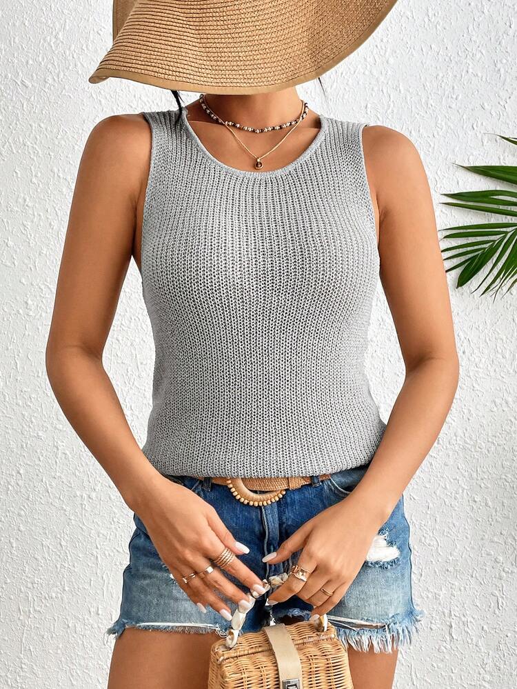 Women's Solid Color Sleeveless Knitted Top