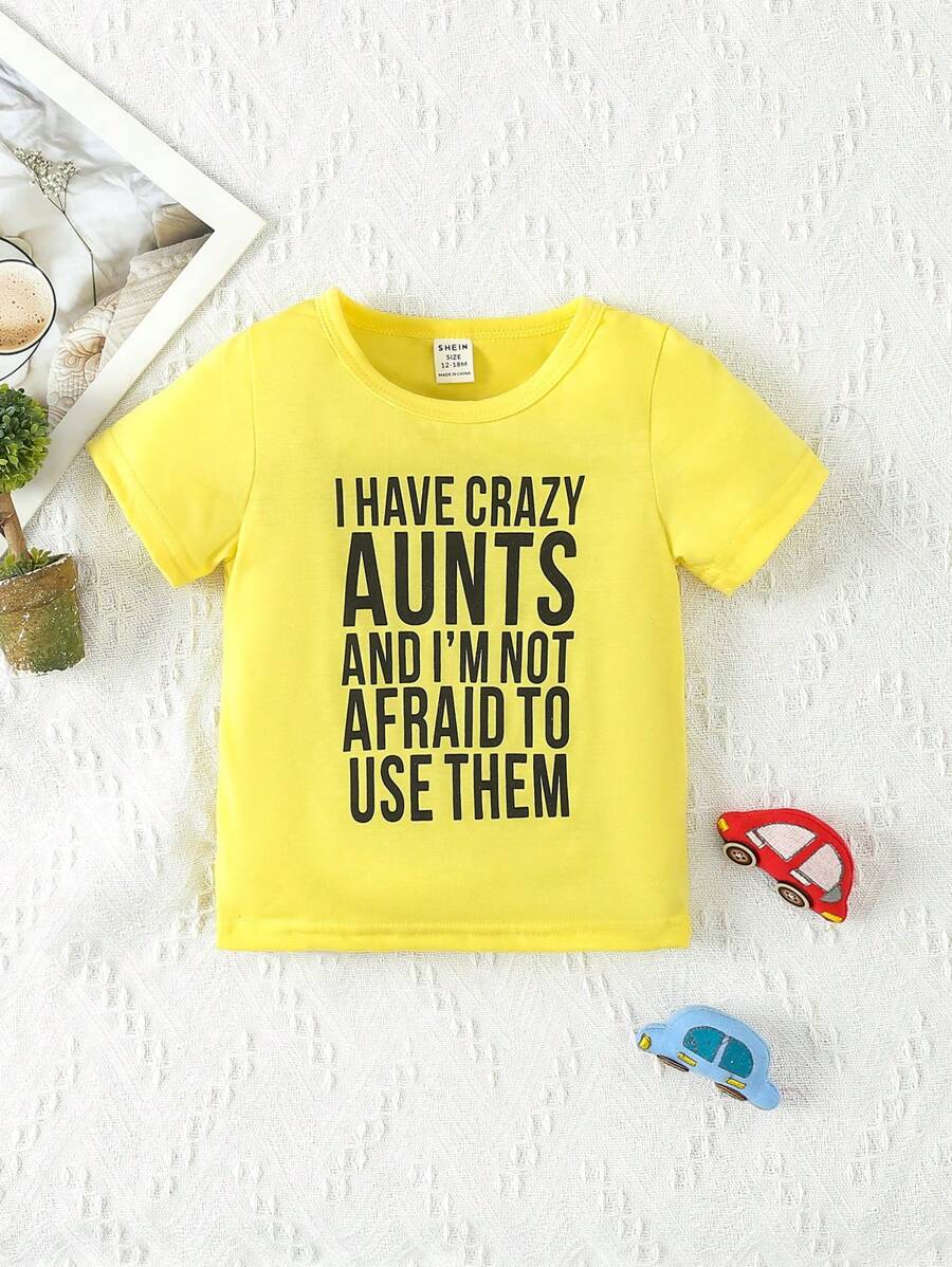 Baby Boys' T-Shirt With Slogan Print - Yellow - View 1