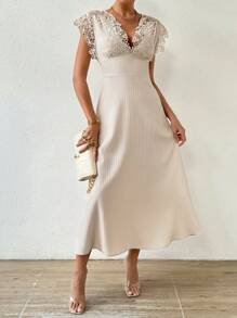 Chiquease Vestido De Encaje Patchwork Para Mujer - Albaricoque - Ver 6