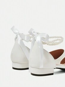 CUCCOO HITCHD Women's White Faux Pearl Bowknot Flat Shoes For Summer Vacation Shoes Summer Elegant Flats Spring Shoes Spring Break Easter Wedding Bridal Shoes