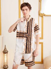 SHEIN 青少年男孩巴洛克印花襯衫和短褲套裝 - 彩色 - 查看 4