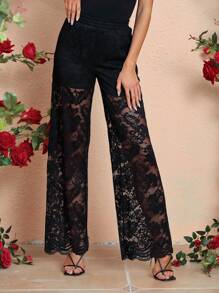 SHEIN Clasi Ladies' Black Lace Pants - Black - View 6
