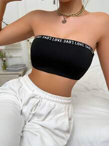 Women's Letter Printed Bandeau Bra - Black - View 4