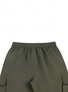 Manfinity Roughcore Men's Drawstring Waist Cargo Jogger Pants With Pockets Long Plain Army Green Going Out - Army Green - View 5