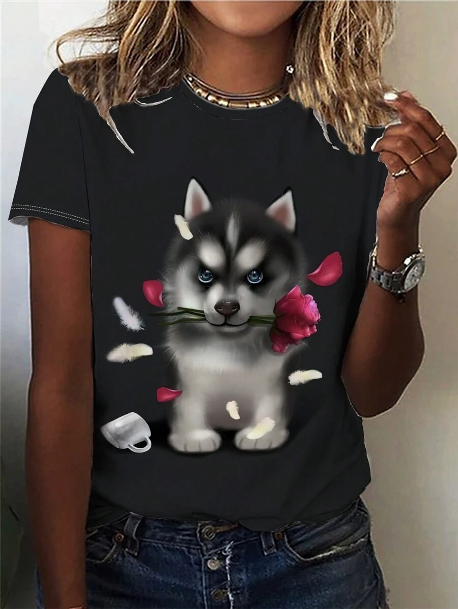 SHEIN LUNE 圓領短袖t恤 - 灰色 - 查看 1