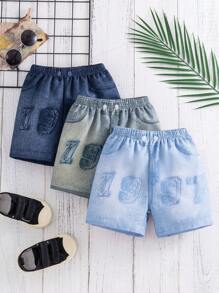 男婴牛仔效果时尚短裤 - 彩色 - 查看 1
