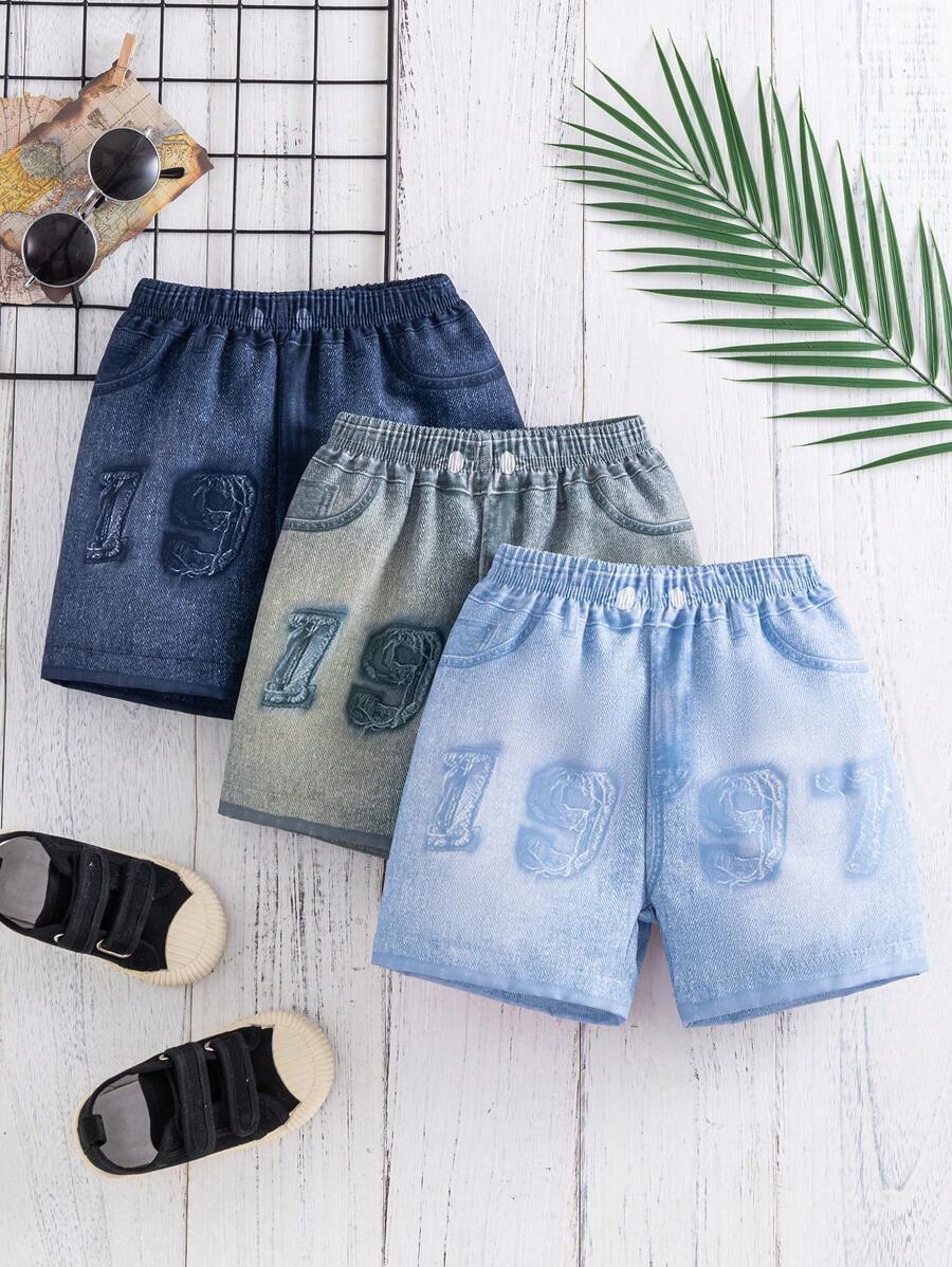 男婴牛仔效果时尚短裤 - 彩色 - 查看 1
