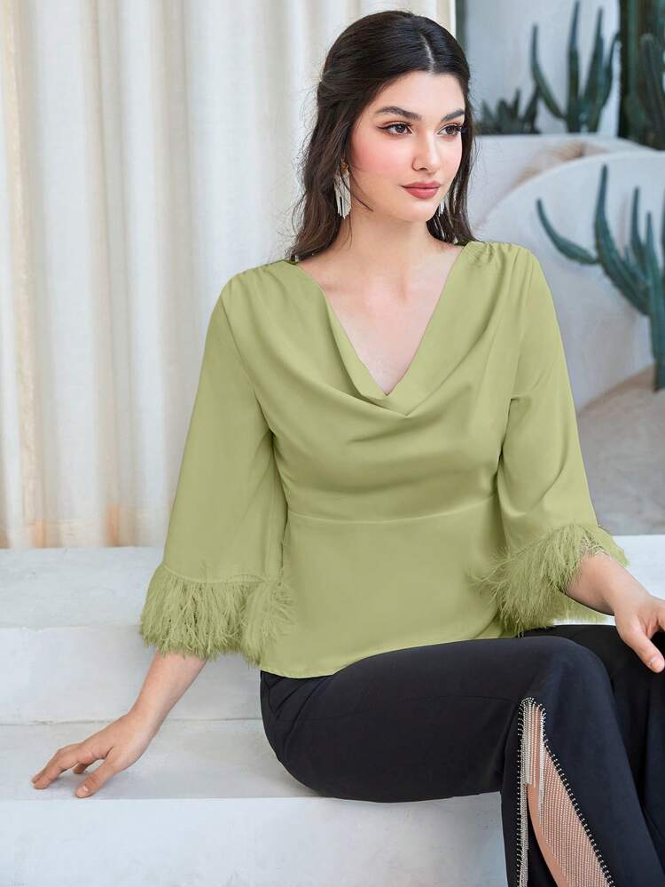 Women's Cowl Collar & Cuff Patchwork Shirt