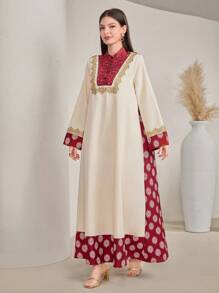 Al Najma 女士花卉刺繡立領阿拉伯長裙 - 彩色 - 查看 8