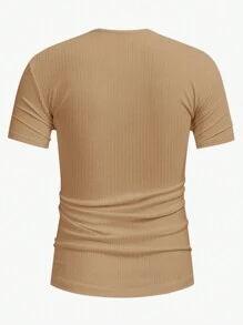 Manfinity Homme Men'S Short-Sleeve V-Neck Slit T-Shirt - Khaki - View 2