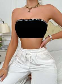 Women's Letter Printed Bandeau Bra - Black - View 5