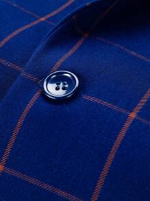 Men Plaid Print Blazer & Waistcoat & Suit Pants - Navy Blue - View 7