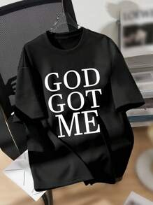 SHEIN 青少年男孩休閒簡約字母印花短袖圓領t恤,適合夏天