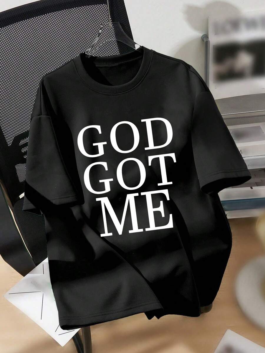 SHEIN 青少年男孩休閒簡約字母印花短袖圓領t恤,適合夏天