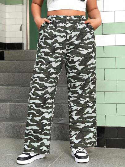 SHEIN EZwear 大尺碼女士迷彩牛仔褲