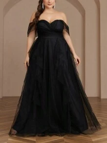 SHEIN Belle Plus Size Romantic Exaggerated Layered Black Mesh Evening Dress Plus Size Formal Ball Gowns Dress Elegant Prom Wedding Guest Dress, For Graduation, Dinner Party Dress - Black - View 5