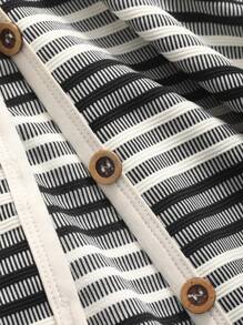 DAZY Ladies' Color Block Striped Front Button Tee - Black and White - View 7