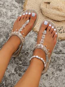 WRCVS Sandalias planas con detalle de tachuelas de rhinestone plateado, flecos y cadenas, estilo de anillo para el dedo del pie, de moda, sexy, ideal para fiesta y playa para el Día de San Valentín