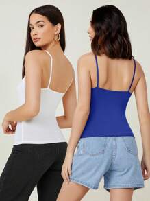 SHEIN BASICS Solid Color Casual Camisole - Royal Blue - View 2