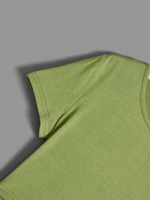 SHEIN Cô gái Dệt kim Vòng cổ Giải trí Ngắn tay Áo thun , - Màu xanh chanh - Xem 5