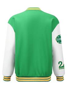 Aesthetic Post--Loose Fit Men's Varsity Jacket With Letter Print And Color Blocked Design - Multicolor - View 2