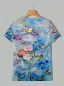 SHEIN LUNE 花朵印花圓領短袖t卹 - 彩色 - 查看 2