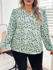 SHEIN LUNE Plus Size All-over Printed Notched V-neck Blouse - Multicolor - View 2