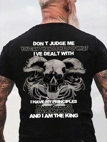 男士休閒圓領短袖t恤,印有骷髏頭和字母圖案 - 黑色 - 查看 1