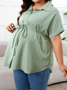 SHEIN Maternity Plus Size Solid Color Batwing Sleeve Shirt