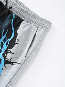 Manfinity Roughcore Pantalon de survêtement pour hommes avec cordon de serrage à la taille, imprimé en blocs de couleurs et lettres. Pantalon de survêtement graphique pour sortir, style gothique, cadeau pour petit ami, pour rave - Multicolore - Voir 5