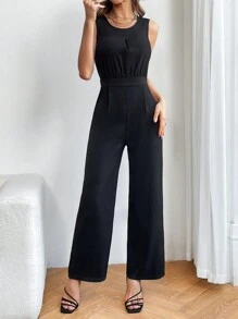 SHEIN Clasi 女式無袖露背方領連身褲 - 黑色 - 查看 2