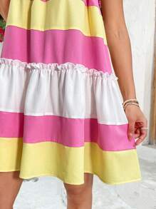 Soleia Robe femme à fines bretelles avec bloc de couleurs et volants - Multicolore - Voir 6