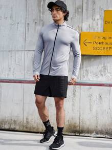 Manfinity Sport Corelite Áo khoác thể thao Boyfriend Style Men Letter Graphic Mock Neck Zip Up Áo khoác tập luyện Áo khoác màu xám - Xám - Xem 5